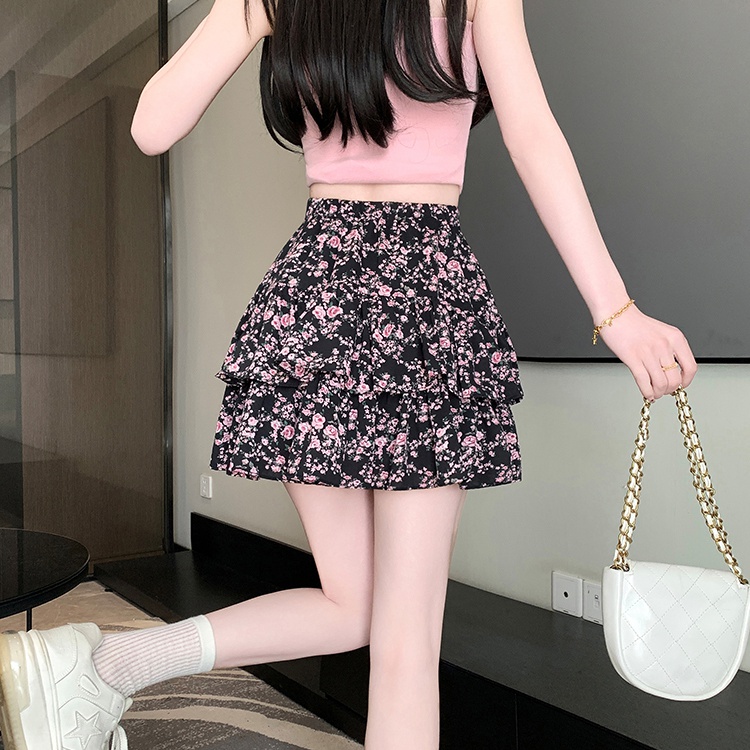 Floral anti emptied puff skirt summer skirt for women