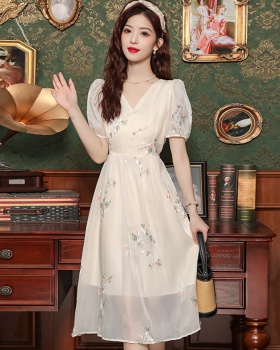 Long A-line high waist sweet retro Chinese style dress
