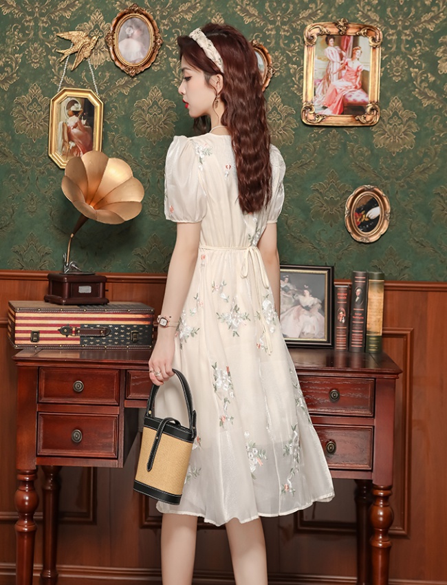 Long A-line high waist sweet retro Chinese style dress