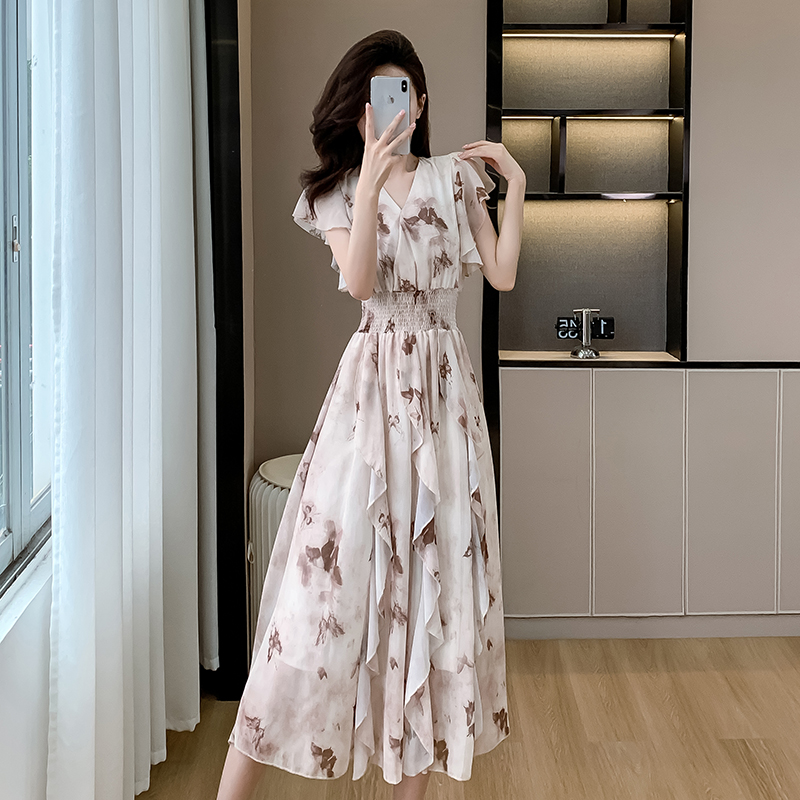 Light luxury lotus leaf edges dress blooming long dress