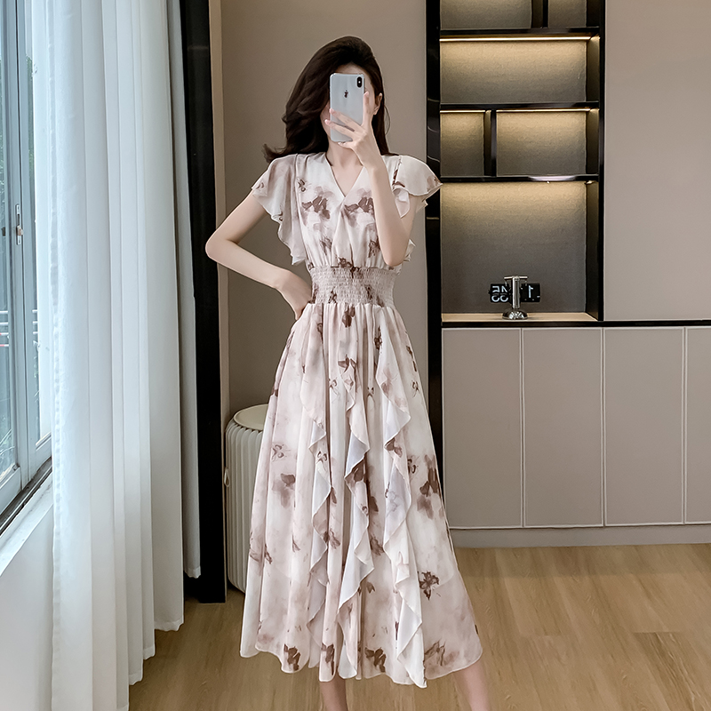 Light luxury lotus leaf edges dress blooming long dress