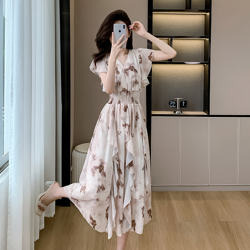 Light luxury lotus leaf edges dress blooming long dress