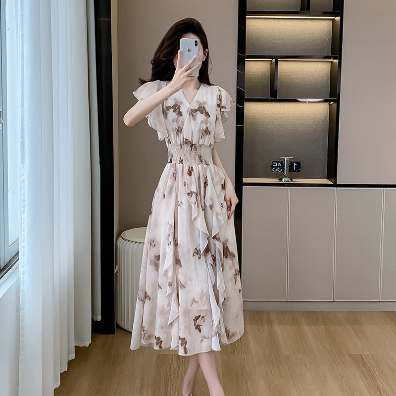 Light luxury lotus leaf edges dress blooming long dress