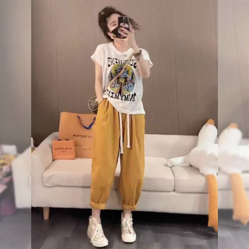 Small fellow Casual summer light luxury tops 2pcs set