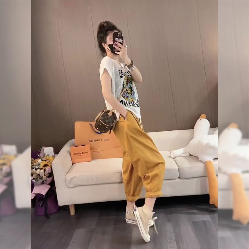 Small fellow Casual summer light luxury tops 2pcs set