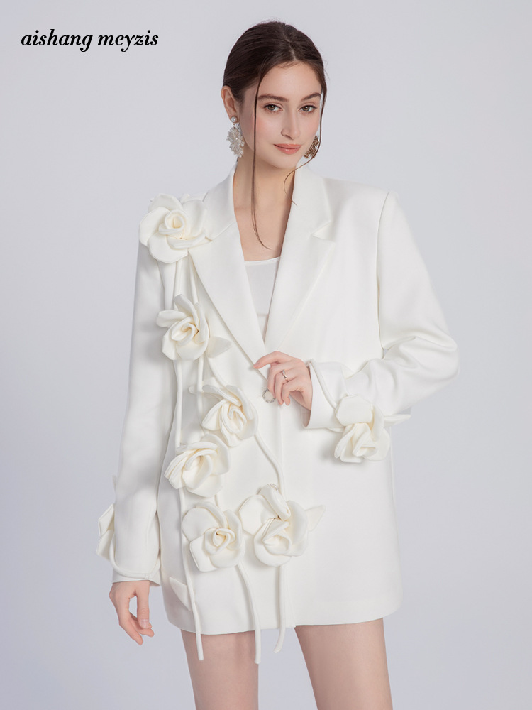 Fashion white niche business suit spring flowers coat