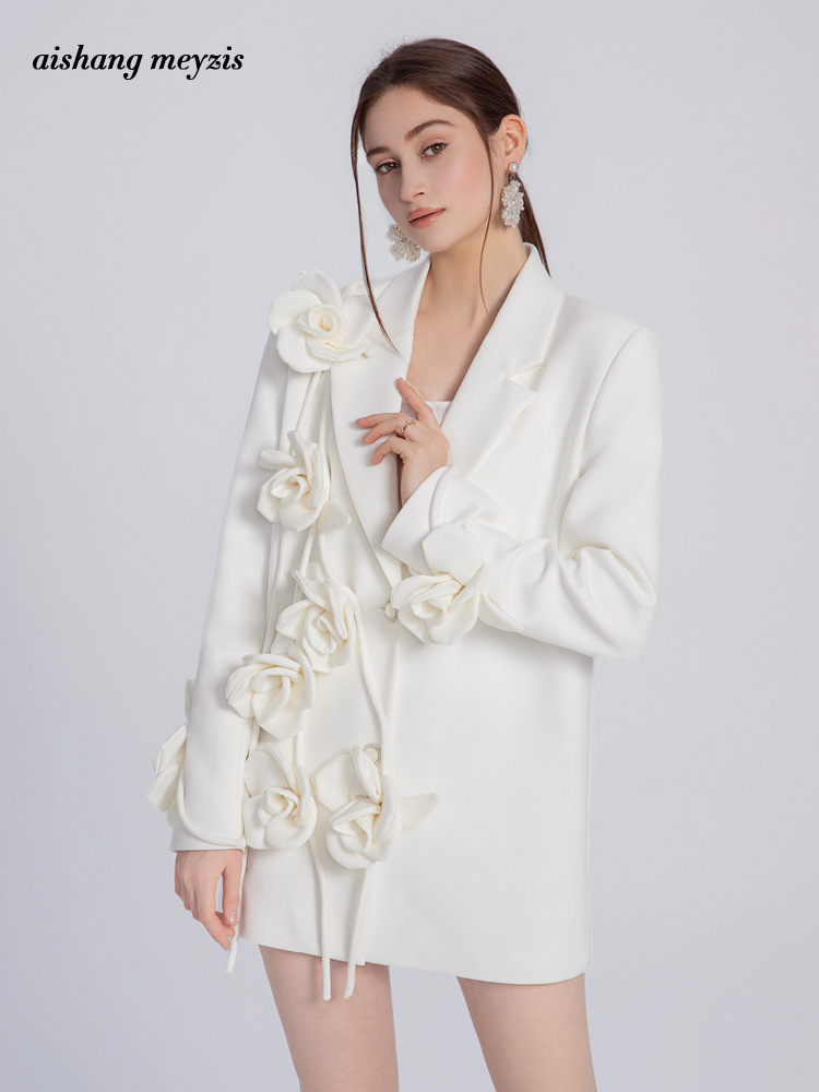 Fashion white niche business suit spring flowers coat