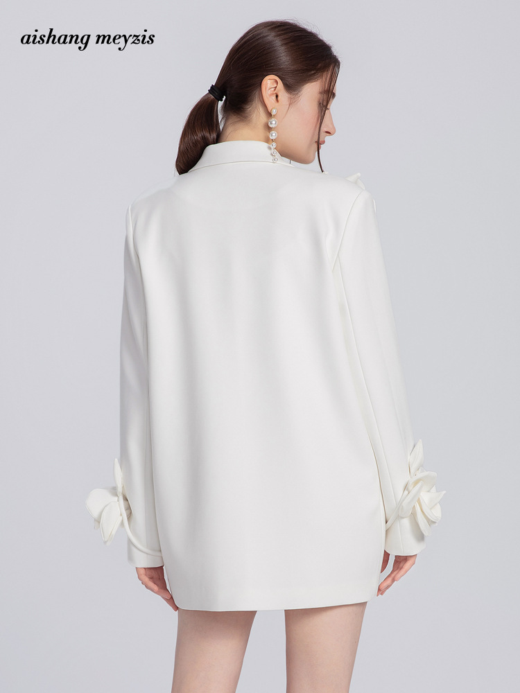 Fashion white niche business suit spring flowers coat