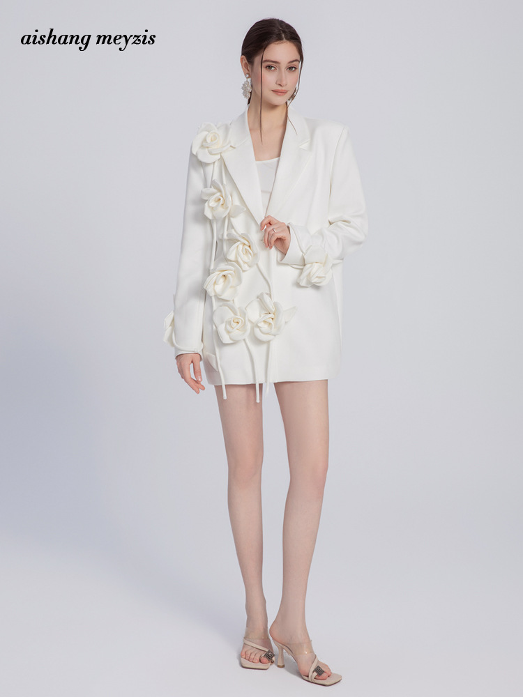 Fashion white niche business suit spring flowers coat