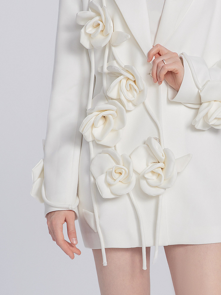 Fashion white niche business suit spring flowers coat