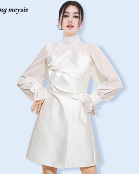 Light luxury autumn T-back niche white dress for women