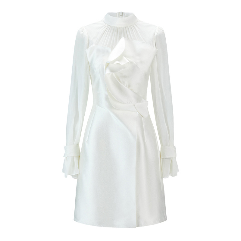 Light luxury autumn T-back niche white dress for women