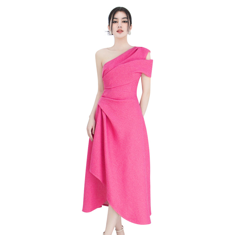 Long irregular formal dress ladies shoulder dress