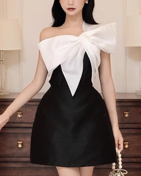 Bow collar niche stereoscopic slim dress for women