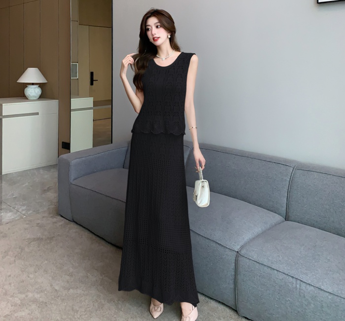 High waist tops chanelstyle skirt 2pcs set for women