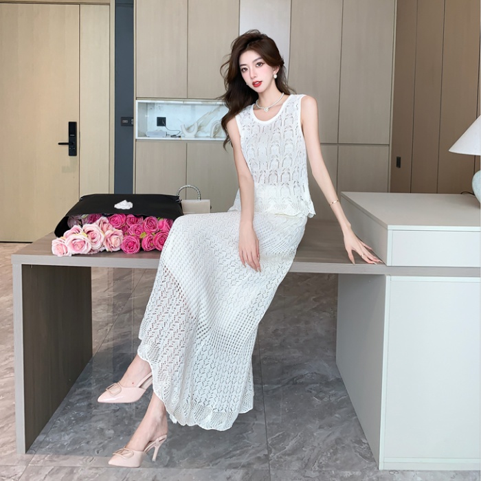 High waist tops chanelstyle skirt 2pcs set for women