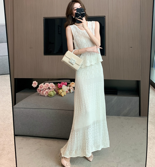 High waist tops chanelstyle skirt 2pcs set for women