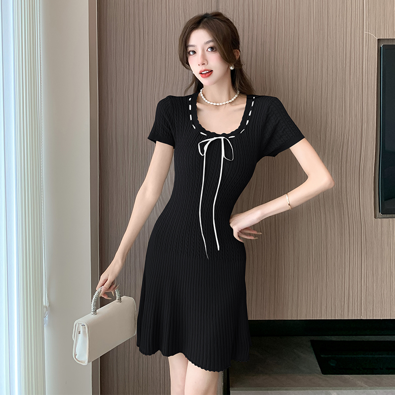 Knitted sweet temperament France style tender dress