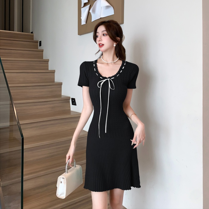 Knitted sweet temperament France style tender dress