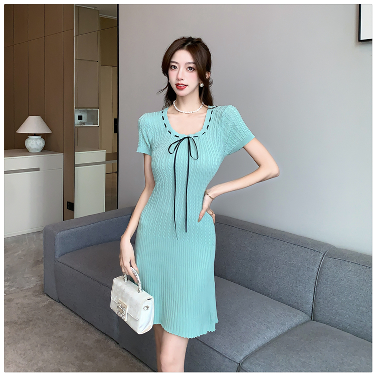 Knitted sweet temperament France style tender dress