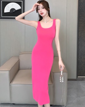 Summer slim long dress temperament pink dress for women