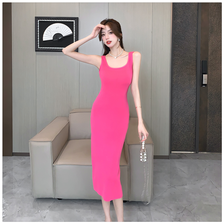 Summer slim long dress temperament pink dress for women