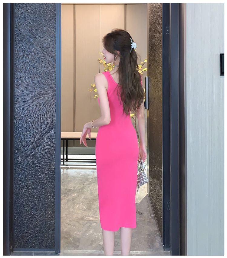 Summer slim long dress temperament pink dress for women