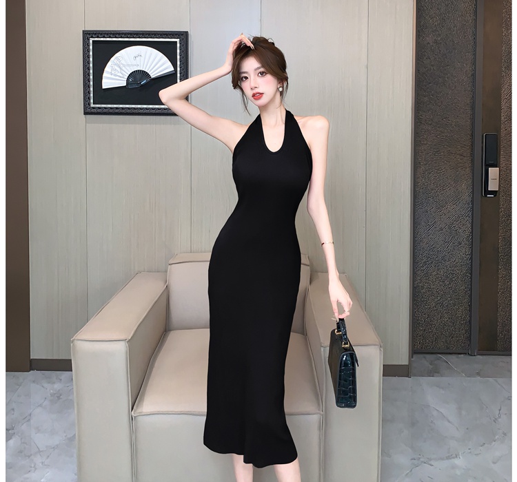 Summer sling knitted long dress sexy package hip vest