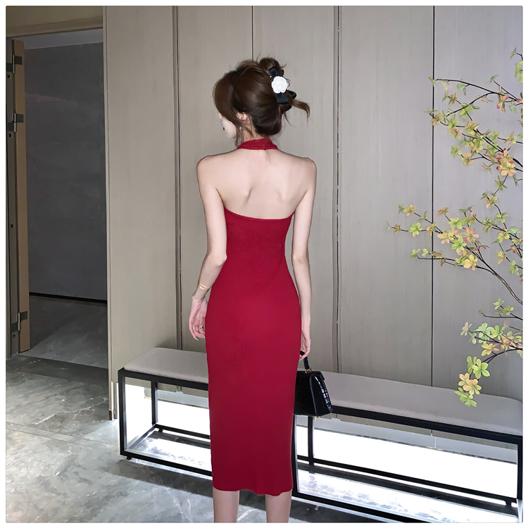 Summer sling knitted long dress sexy package hip vest