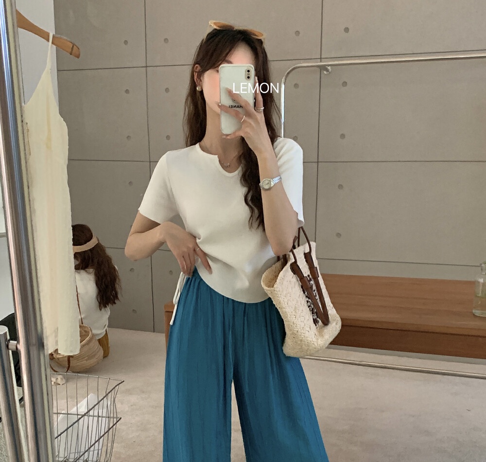 Korean style pinched waist sweater drawstring summer tops