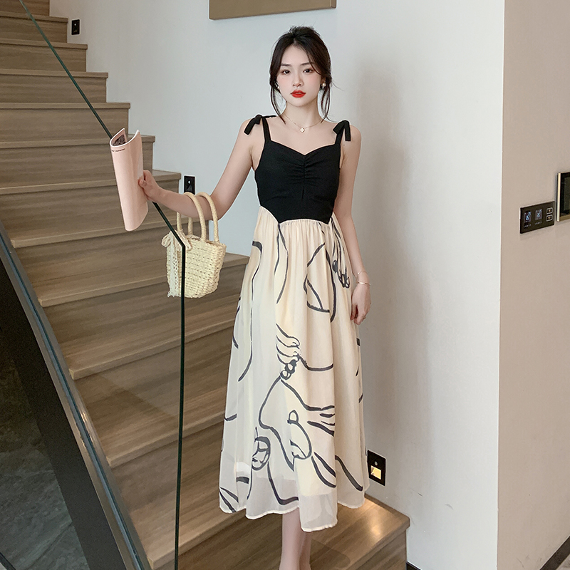 Splice travel strap dress mixed colors beach dress