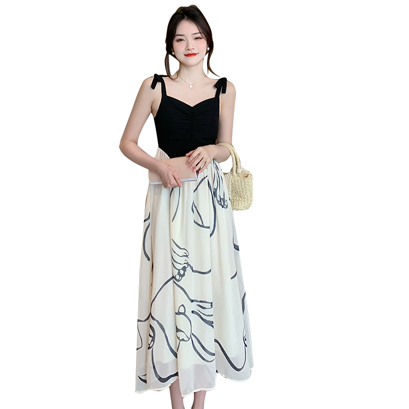 Splice travel strap dress mixed colors beach dress