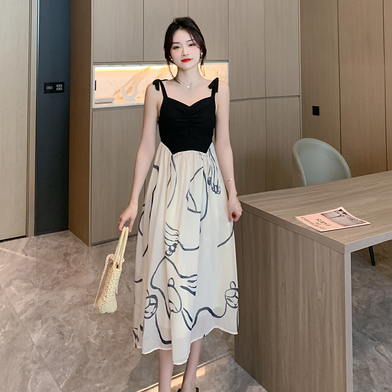 Splice travel strap dress mixed colors beach dress