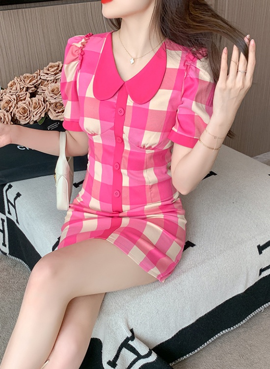 Retro doll collar slim sweet plaid summer dress