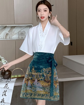 Chinese style horse-face skirt tops a set for women