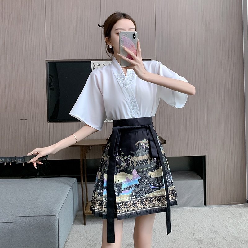 Chinese style horse-face skirt tops a set for women