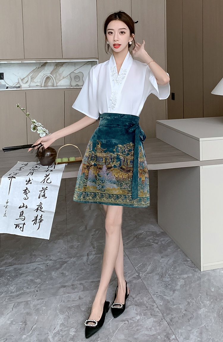 Chinese style horse-face skirt tops a set for women