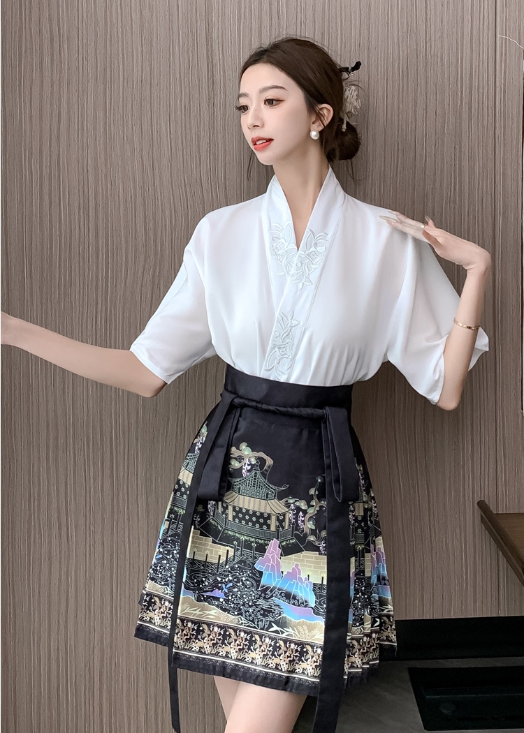 Chinese style horse-face skirt tops a set for women