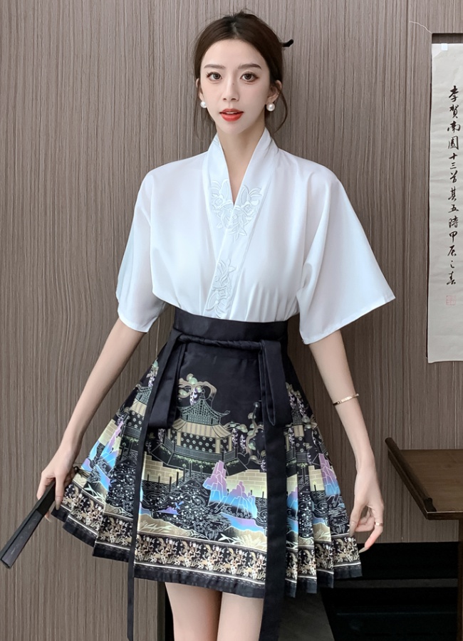 Chinese style horse-face skirt tops a set for women