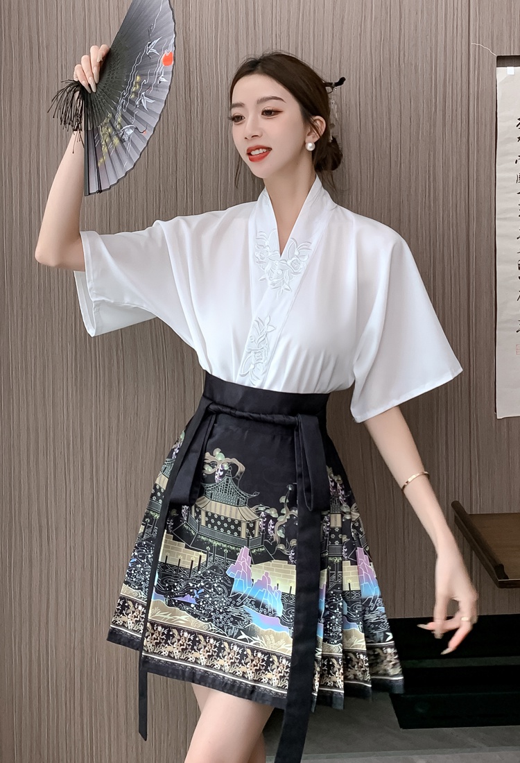 Chinese style horse-face skirt tops a set for women