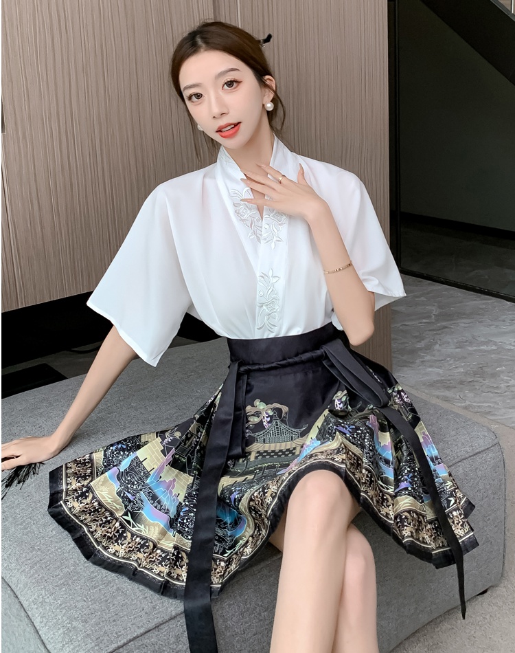 Chinese style horse-face skirt tops a set for women