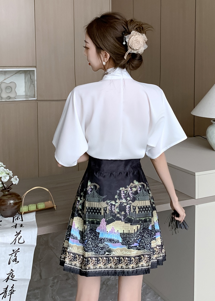 Chinese style horse-face skirt tops a set for women