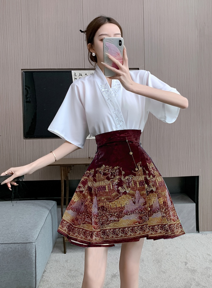 Chinese style horse-face skirt tops a set for women