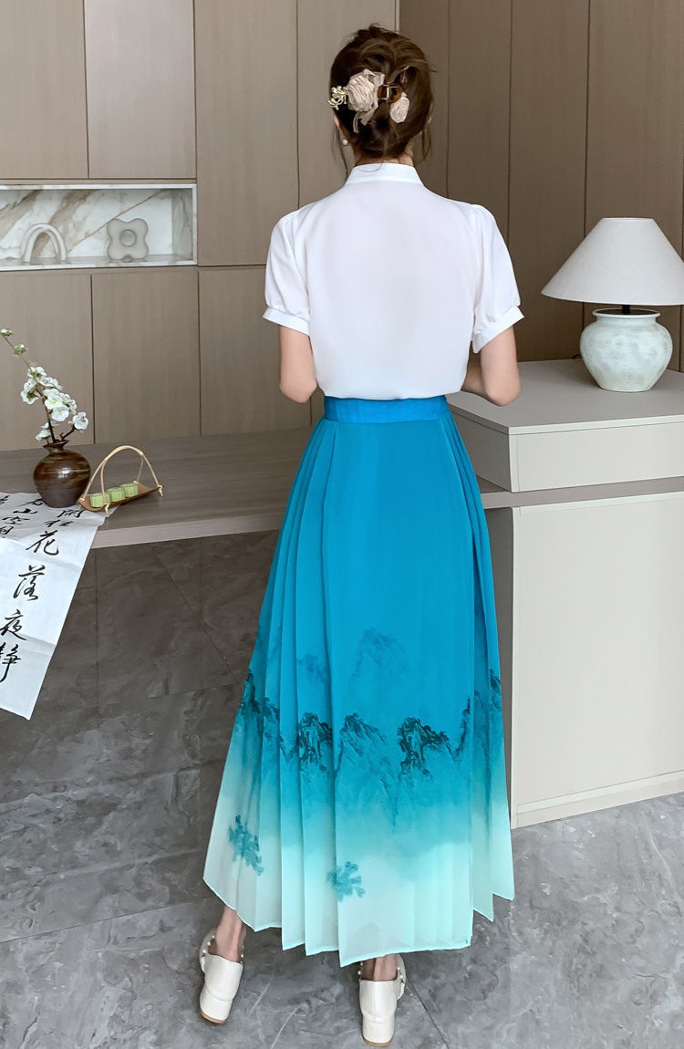 Chinese style horse-face skirt shirt a set for women