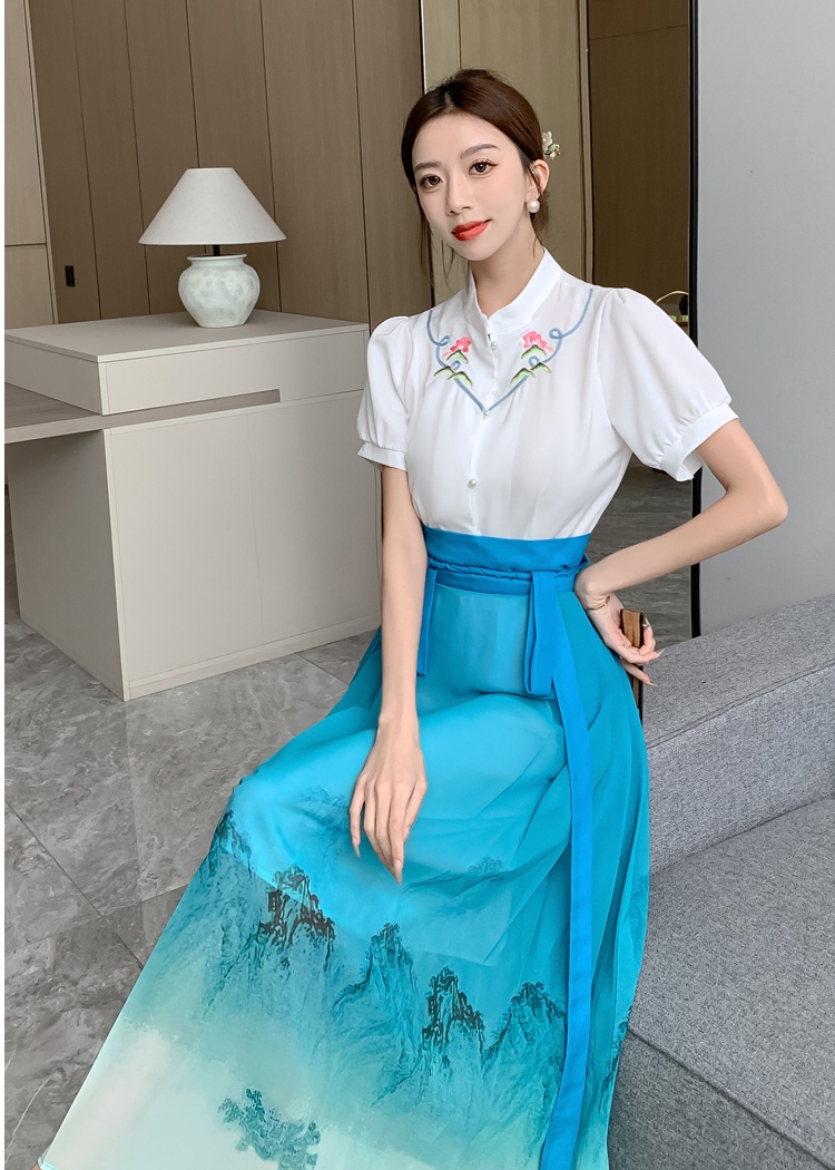 Chinese style horse-face skirt shirt a set for women