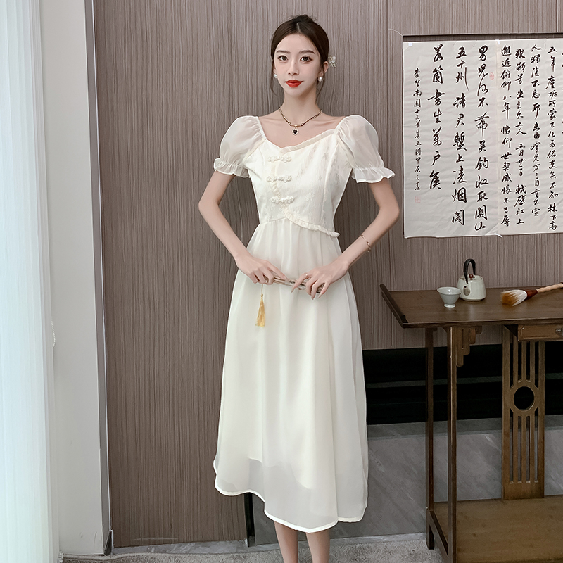 Woven summer dress Chinese style T-back