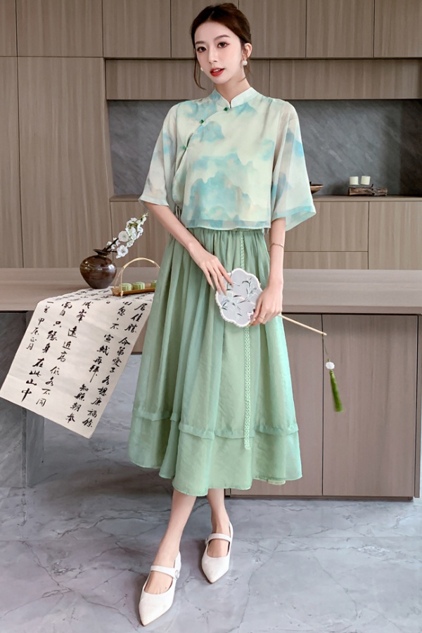 Chinese style dress summer cheongsam 2pcs set