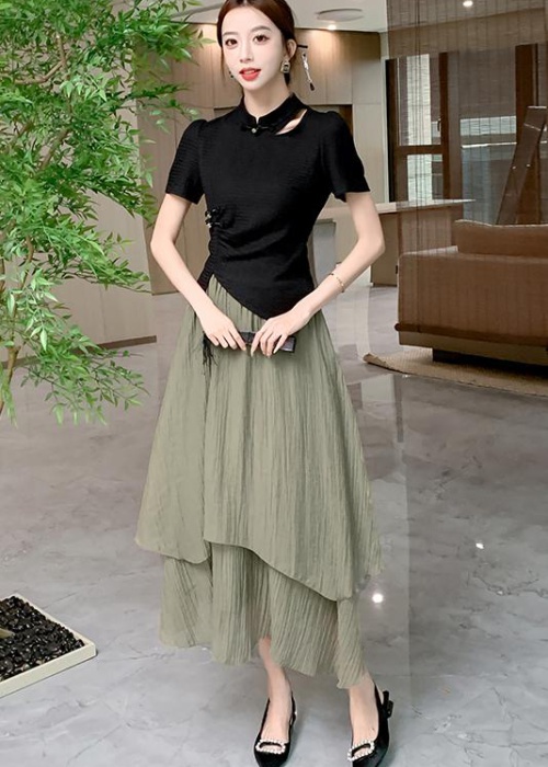 Slim summer skirt A-line irregular long dress 2pcs set