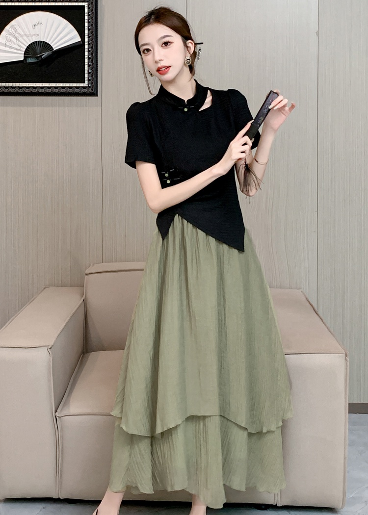 Slim summer skirt A-line irregular long dress 2pcs set