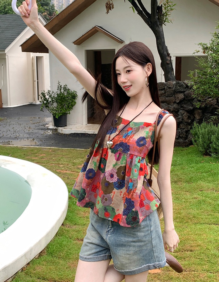 Floral sling tops summer printing small shirt